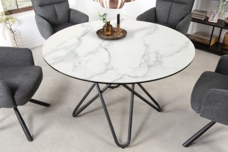 Ronde eettafel ELLIPSE 120cm marmer witte keramische haarspeldpoten gemaakt in Italie - 42369