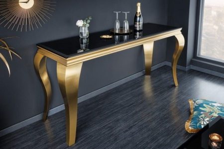 Elegante consoletafel MODERN BAROK 145cm zwart goud opaalglas roestvrijstalen poten - 42314