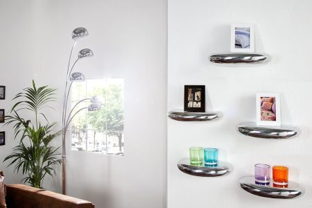 Modern design wandplank TEAR 40cm zilver aluminium - 20405