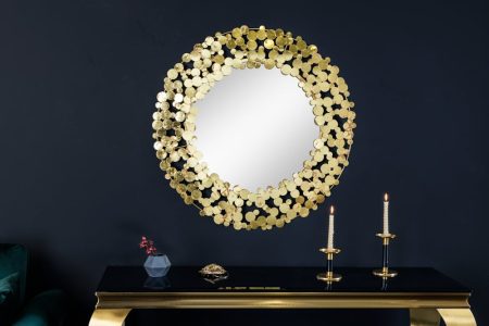 Decoratieve wandspiegel COINS 80cm XL antiek goud rond handgemaakt metaal - 42242