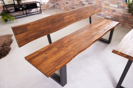 industrieele boomstambank GENESIS 200cm massief acaciahout sledeframe rugleuning Live Edge - 42065