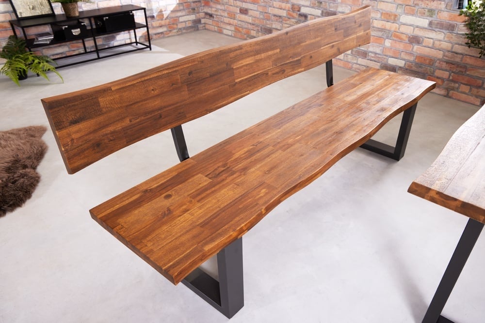 industrieele boomstambank GENESIS 200cm massief acaciahout sledeframe rugleuning Live Edge - 42065