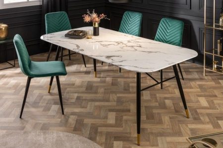 Design eettafel PARIS 140cm wit kristalglas met marmer decor - 41881