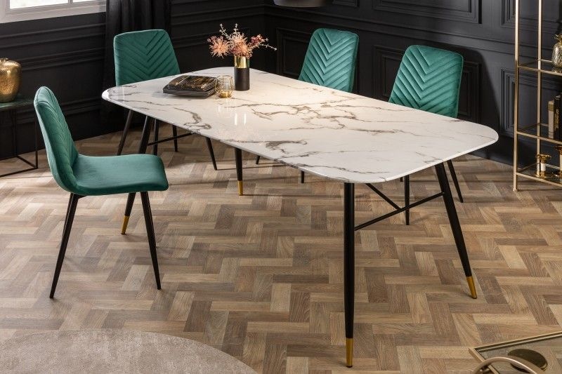 Design eettafel PARIS 140cm wit kristalglas met marmer decor - 41881