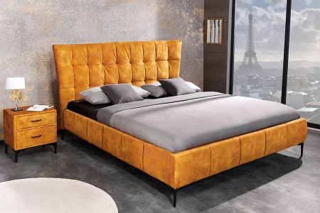 Design tweepersoonsbed BOUTIQUE 180x200cm mosterdgeel fluweel kingsize bedframe - 41667