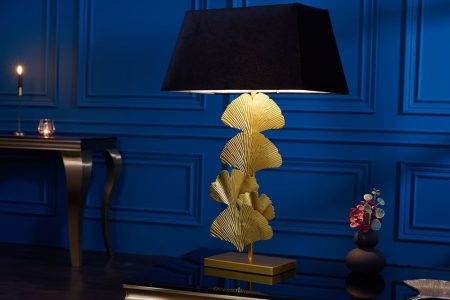 Design tafellamp GINKGO 80cm goud zwarte metalen stoffen kap - 42692