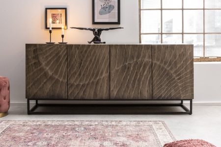 Massief dressoir SCORPION 177cm grijs acacia gedetailleerd 3D-houtsnijwerk - 41570