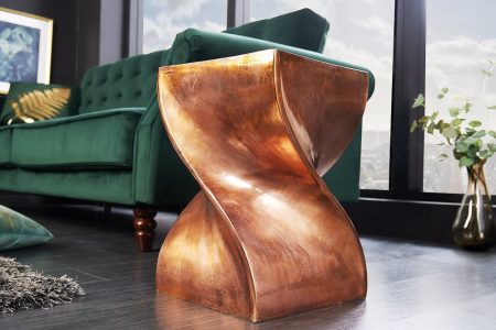 Sculpturale bijzettafel TWIST 30cm handgemaakt nachtkastje van gevlamd kopermetaal - 42006