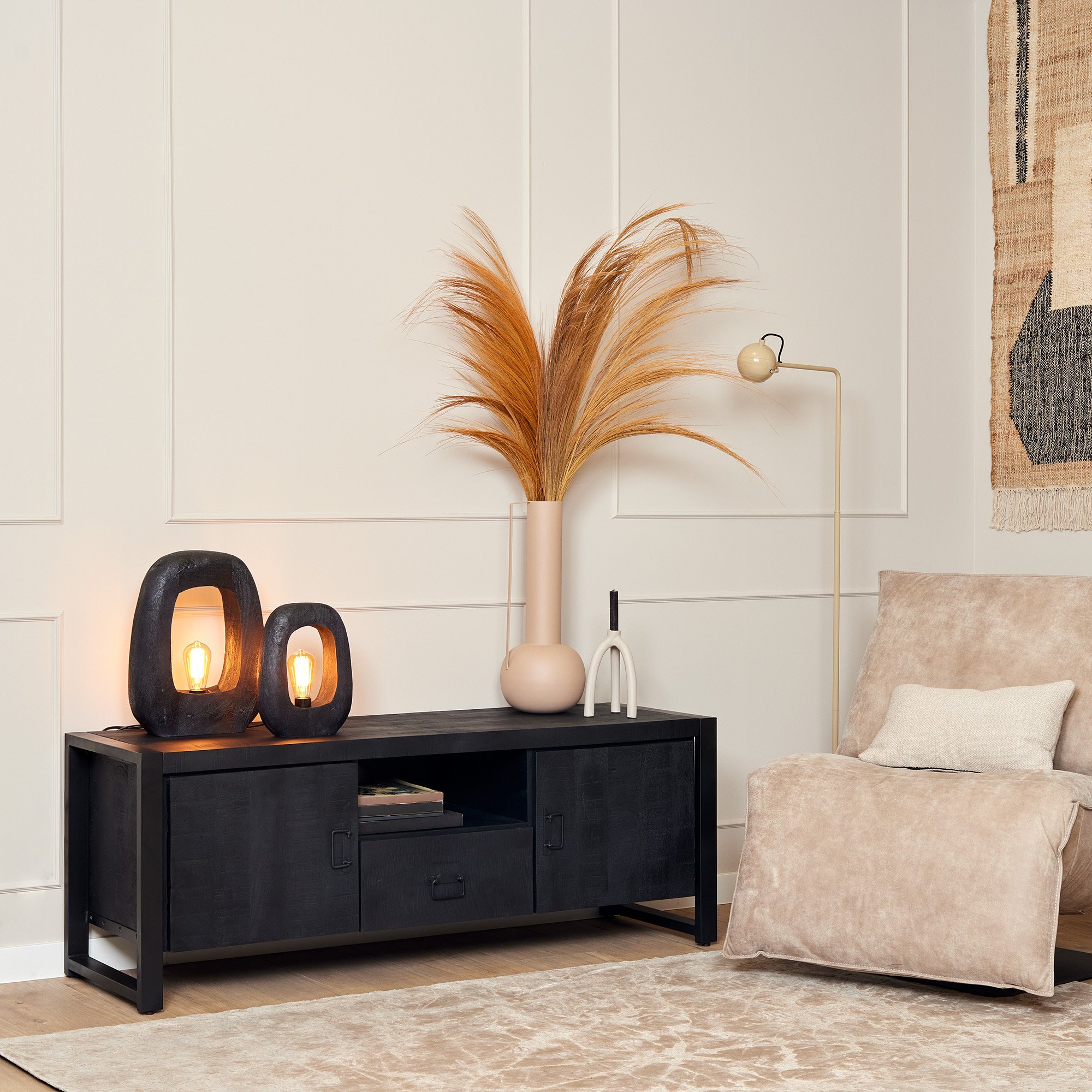 Tv meubel Boaz Black met deuren en een lade | 150 cm-STF-822