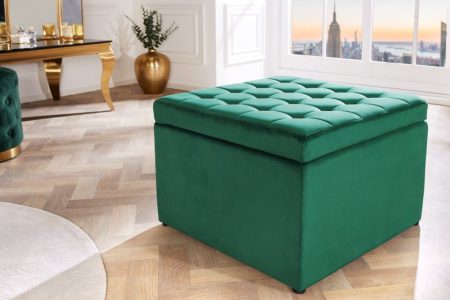Vierkante kruk MODERN BAROK 60cm smaragdgroen fluwelen opbergkast Chesterfield - 43309
