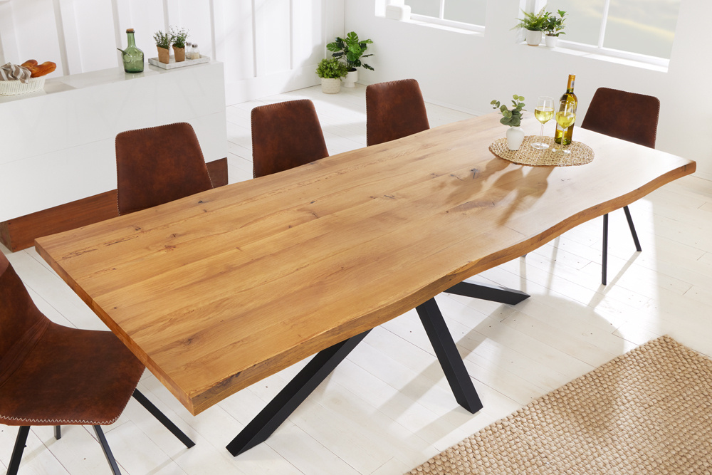 Massief houten eettafel GALAXIE 240cm natuurlijk eiken ijzer industrieel design - 43125