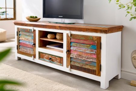 Uniek TV-meubel JAKARTA 150cm mangowit kleurrijk gerecycled massief hout - 42148