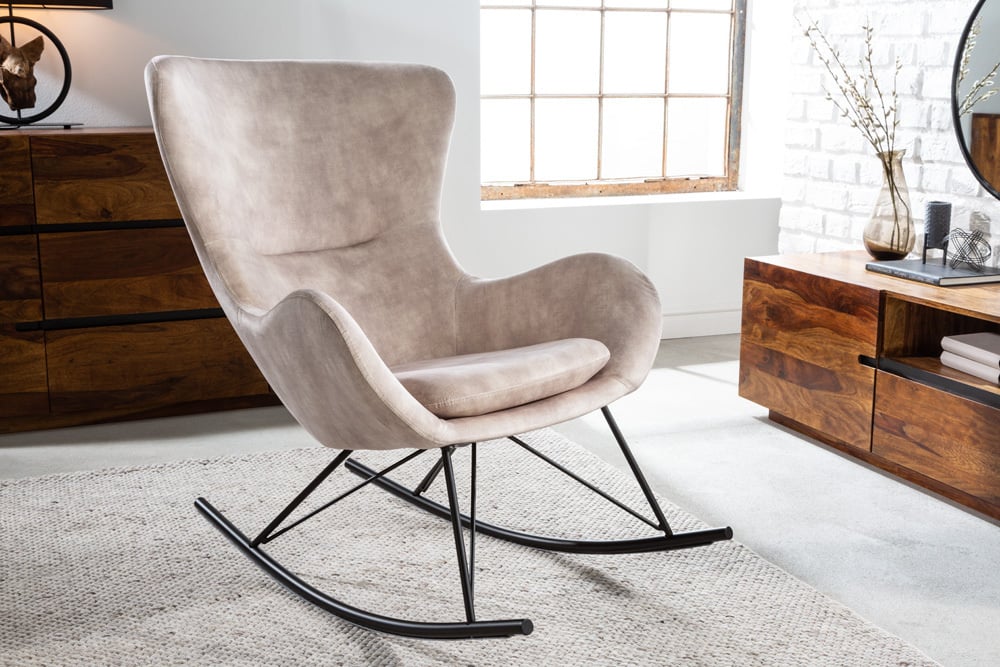 Design schommelstoel SCANDINAVIA SWING champagne grijs fluwelen schommelstoel - 43142