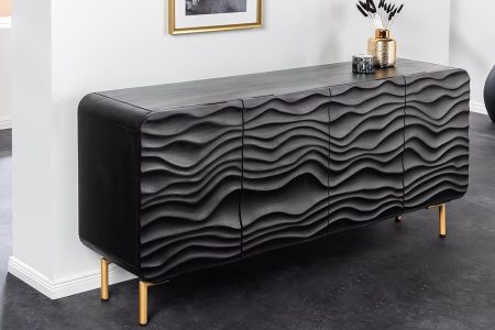 Design dressoir WAVE 160cm zwart mat goud mango massief hout - 43476