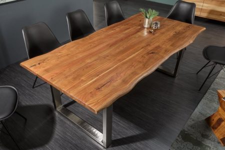 Massief houten eettafel MAMMUT NATURE 160cm acacia roestvrijstalen boomrand 3,5cm tafelblad - 39391
