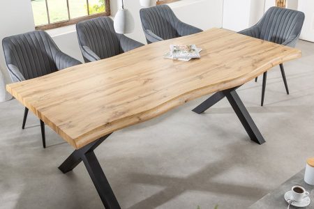 industrieele eettafel WILD 200cm naturel zwart wild eiken design boomrand hout metaal X-frame - 41329