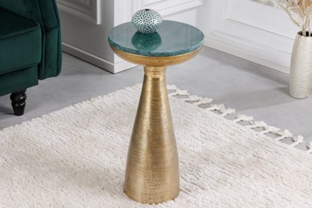 Handgemaakte bijzettafel ELEMENTS 55cm goudgroen marmer rond - 42731
