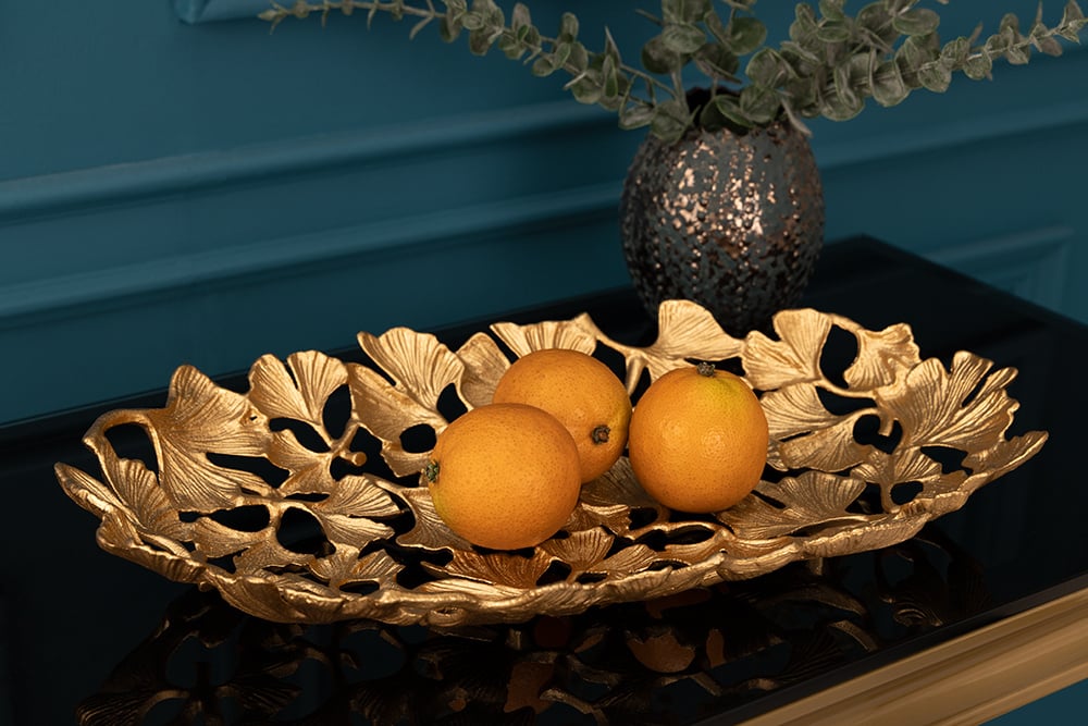 Decoratieve kom GINKGO LEAFS 40cm goud handgemaakt metaal - 41795