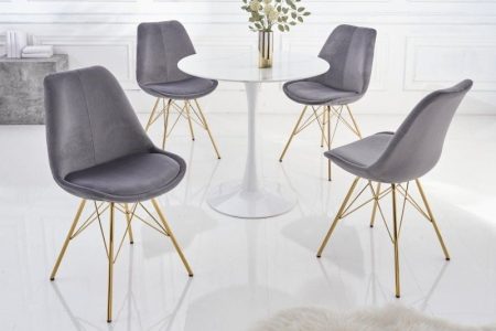 Design stoel SCANDINAVIA MEESTERSTUK donkergrijs fluweel gouden poten - 42186