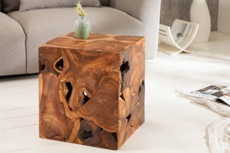 Massieve bijzettafel SQUARE 40cm teakhouten kubuskruk - 39226