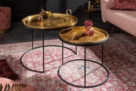Set van 2 ronde salontafels ELEMENTS 65cm goud zwart metalen dienblad tafel bijzettafel - 39088