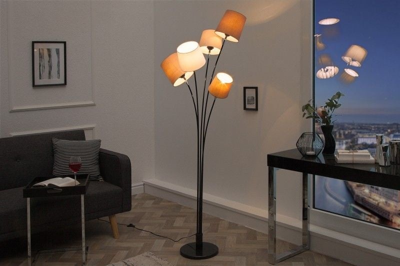 Design vloerlamp LEVELS 176cm wit beige bruin met 5 linnen kappen - 39059