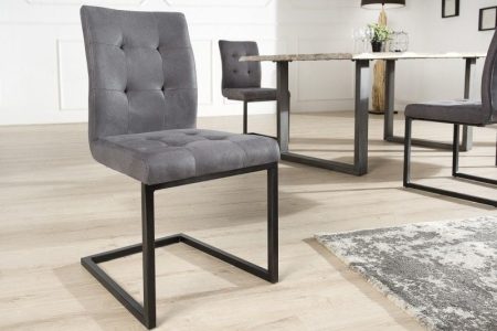 Design sledestoel OXFORD vintage grijs ijzeren frame - 36962