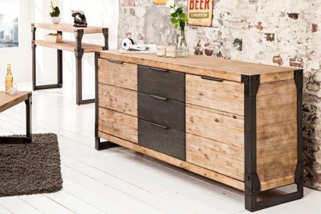 Massief industrieel dressoir FACTORY 180cm witgekalkte acacia - 36771