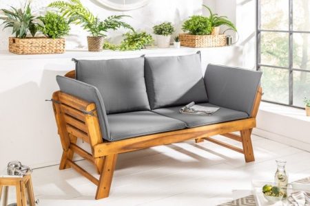 Massieve bank MODULAIR 152cm acacia inclusief kussen opklapbare tuinbank - 37568