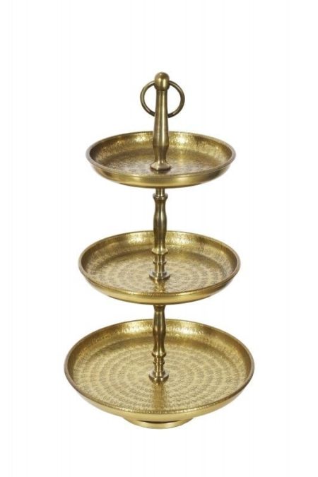 Design taartplateau ORIENT 47cm goud in wild hammer finish met drie niveaus - 41535