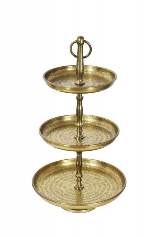 Design taartplateau ORIENT 47cm goud in wild hammer finish met drie niveaus - 41535