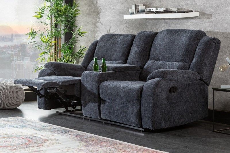 Exclusieve 2-zits bioscoopfauteuil HOLLYWOOD donkergrijze tv-fauteuil met bekerhouder - 39979
