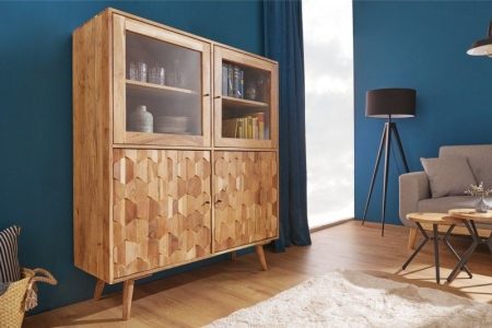 Massief houten dressoir MYSTIC LIVING 140cm naturel acacia vitrine 3D oppervlak - 39942