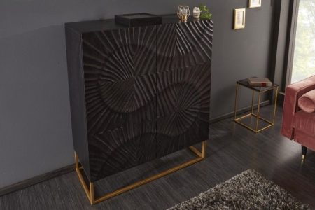 Massief dressoir SCORPION 120cm zwart mangohout met gedetailleerde 3D-gravures - 39910