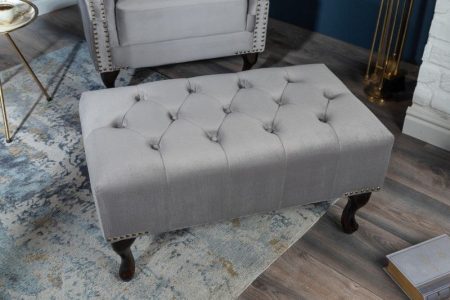Chesterfield voetenbank 80cm zilvergrijs met knoopstiksels en klinknagels - 39850