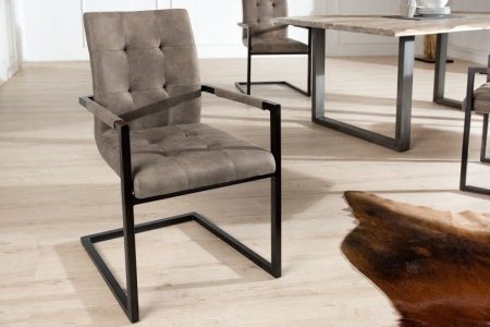Design sledestoel OXFORD antiek taupe met armleuning ijzeren frame - 41379