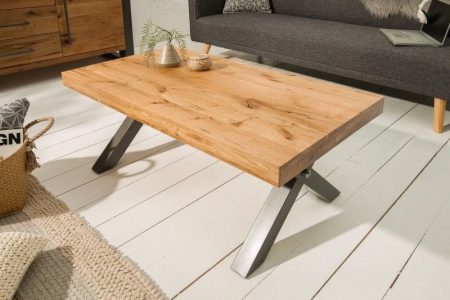 Massief houten salontafel THOR 110cm wild eiken geolied X-frame metaal antraciet industrieel design - 38808