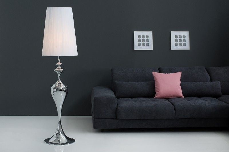 Edele design vloerlamp LUCIE 160cm zilverwitte vloerlamp in barokstijl - 38572