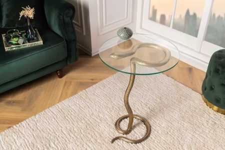 Ronde bijzettafel WILDLIFE SNAKE 65cm antiek koper metaal glas handgemaakt - 43513