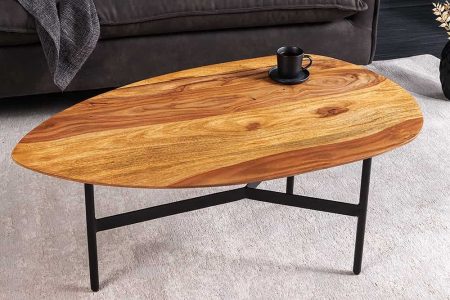 Massief houten salontafel BEAUTY BY NATURE 90cm Sheesham stenen afwerking niertafel driehoekig metaal - 43748