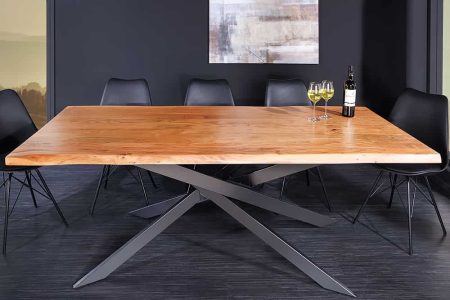 Massief houten eettafel MAMMUT 200cm zwart acacia 3,5cm tafelblad boomrand - 44058