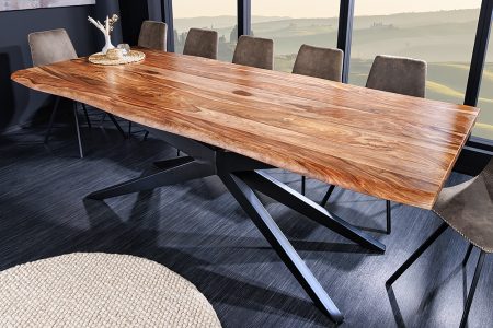 Massief houten eettafel SPIDER 240cm Sheesham zwart metaal 3,5cm tafelblad boomrand - 43701