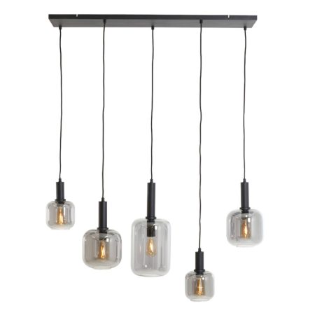 Hanglamp 5L LEKAR zwart + smoke glas