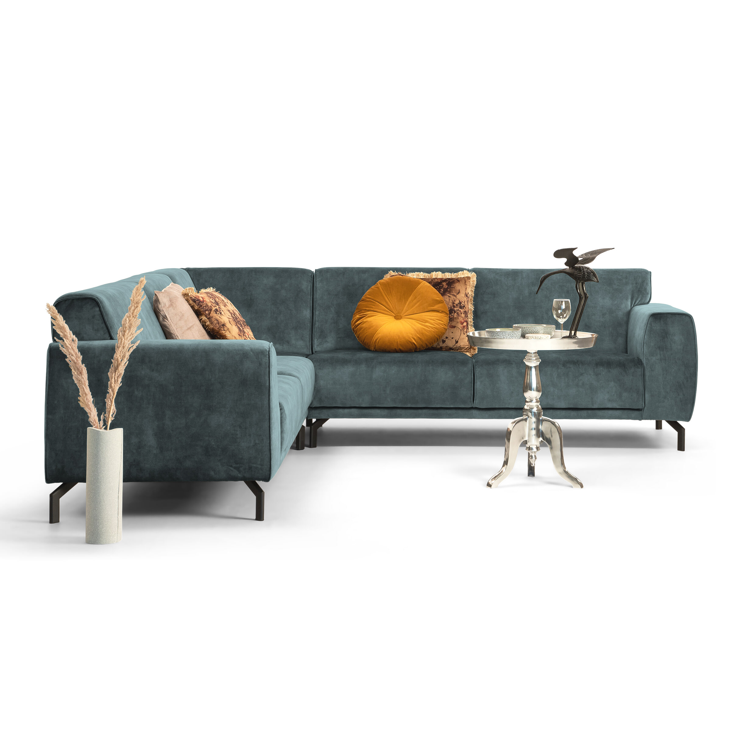 Sohome Hoekbank 'Jill' Velvet, kleur petrol