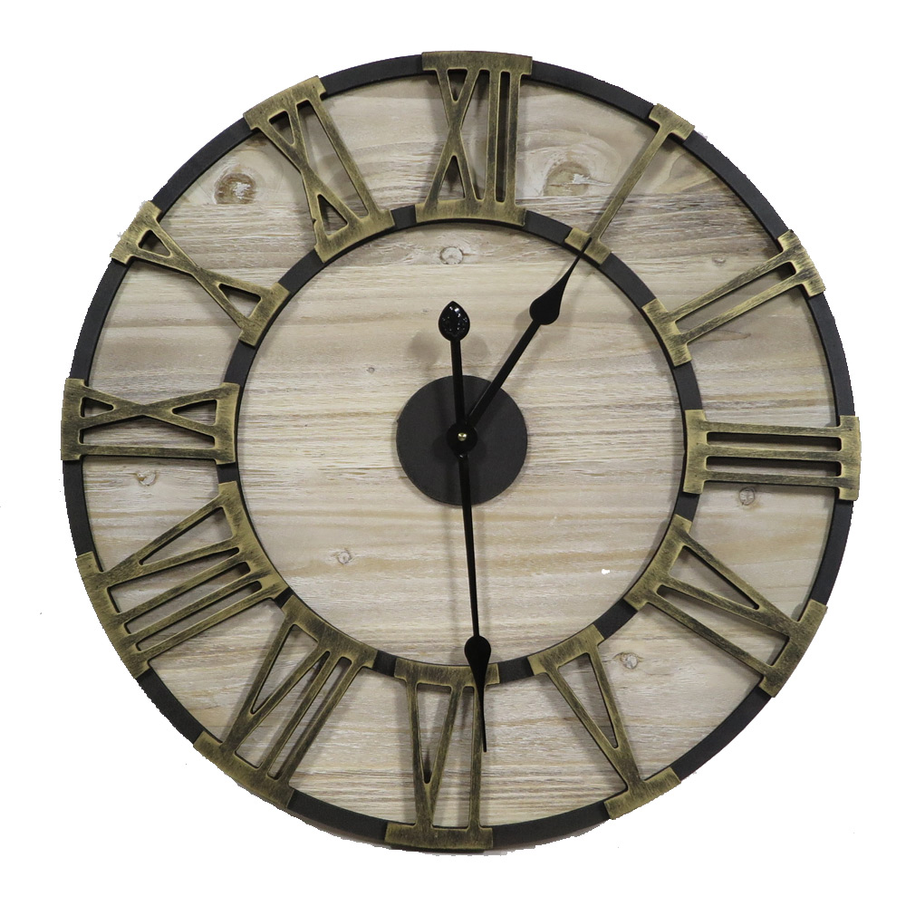 Klok metal roman round wood