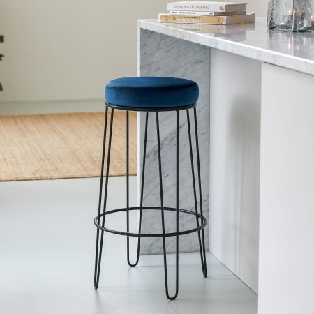 Light & Living Kruk 'Alice' (zithoogte 73cm) Velvet, kleur Donkerblauw