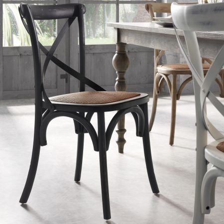 Kave Home Eetkamerstoel 'Alsie' met rotan zitting, kleur Zwart