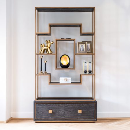 Richmond Wandkast 'Hunter' Eiken, kleur Zwart / Goud