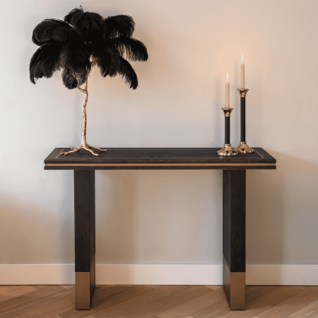 Richmond Sidetable 'Hunter' Eiken, kleur Zwart / Goud, 150 x 40cm
