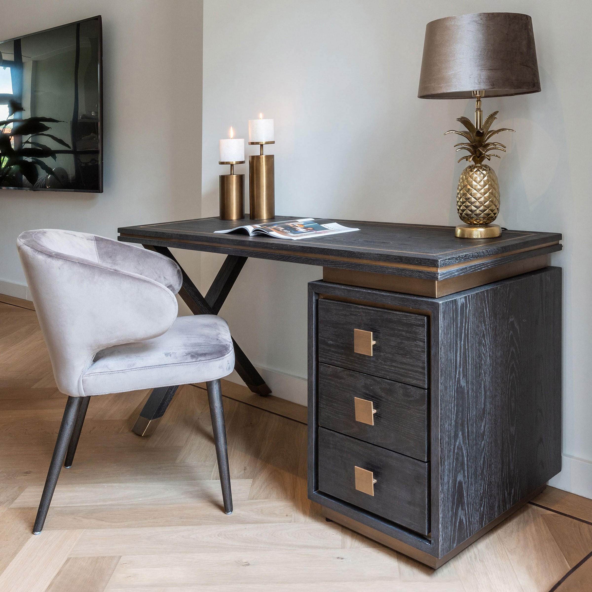 Richmond Bureau 'Hunter' Eiken, kleur Zwart, 150cm